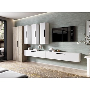 Mobila living Pati 094, alb-crem, 355 x 35 x 185 cm