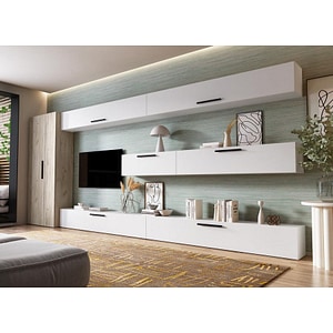 Mobila living Pati 102, alb-crem, 449 x 35 x 185 cm