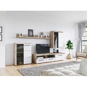 Mobila living Balance Configuratia 1, alb-crem, 277 x 55.6 x 199.8 cm