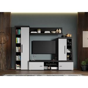 Mobila living Milan Configuratia 1, alb-wenge, 240 x 35.2 x 182 cm