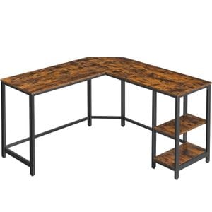 VASAGLE Birou de colt in forma de L, cu 2 rafturi de depozitare, 138x138x75cm, industrial, maro rustic si negru