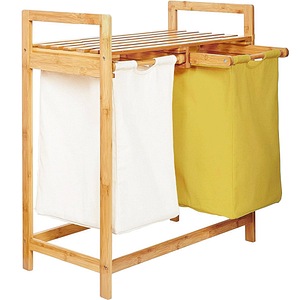 Cos de rufe, Quasar & Co., 2 compartimente si raft superior, bambus, 64 x 33 x 73 cm, alb/galben