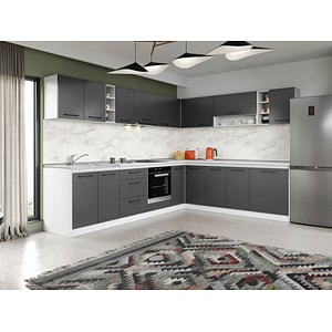 Set Mobila Bucatarie Colt,Mina Grafit, Gri Antracit, C88, L 304/244 x A 60 x H 200 cm
