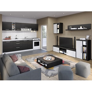 Pachet Mobila Bucatarie Mina cu Living Ferrara / Alb Milan