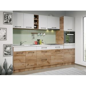 Set Bucatarie Gastro, 260cm, c24, culoare /AlbStejarAuriu, Pal melaminat