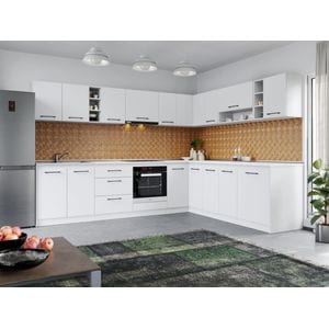 Set Mobila Bucatarie Colt, Mina Pure Alb, C61, L 304/244 x A 60 x H 200 cm