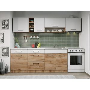 Set Bucatarie Gastro, 260cm, c03, culoare/ AlbStejarAuriu, Pal melaminat