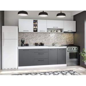 Set Mobila Bucatarie, Mina Dual, Gri Antracit/Alb, C97, L 262 x A 60 x H 200 cm