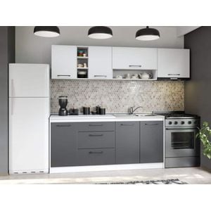 Set Mobila Bucatarie, Mina Dual, Gri Antracit/Alb, C100, L 242 x A 60 x H 200 cm