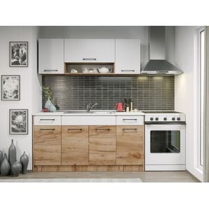 Set Bucatarie Gastro, 160cm, c21, culoare, AlbStejarAuriu , Pal melaminat