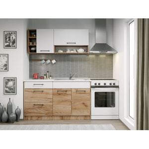Set Mobila Bucatarie Gastro 144cm Alb/Stejar C09 pal melaminat 16mm