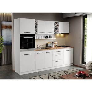 Mobila Bucatarie, alba Aroma, 04, 260 cm, Blat Stejar auriu, 38mm, Termorezistent