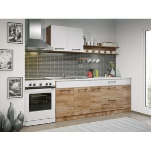 Set Bucatarie Gastro, 200cm, c16, culoare /AlbStejarAuriu, Pal melaminat