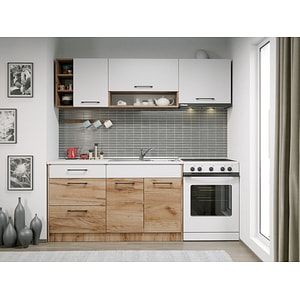 Set Bucatarie Gastro, 200cm, c08, culoare /AlbStejarAuriu, Pal melaminat