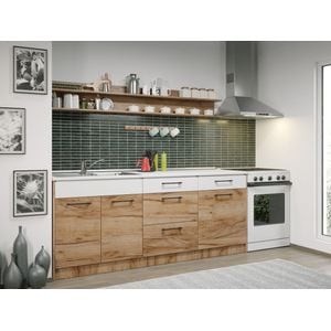 Set Bucatarie Gastro, 200cm, c22, culoare /AlbStejarAuriu, Pal melaminat