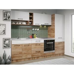Set Bucatarie Gastro, 260cm, c10, culoare /AlbStejarAuriu, Pal melaminat