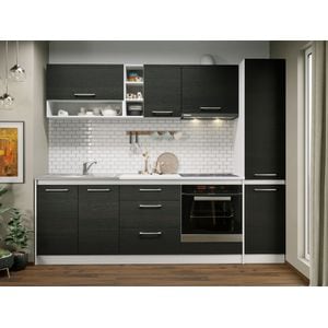 Set Mobila Bucatarie Mina 244 cm Alb/Ferrara plus Chiuveta inox