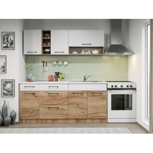 Set Mobila Bucatarie Gastro 184cm Alb/Stejar C05 pal melaminat 16mm