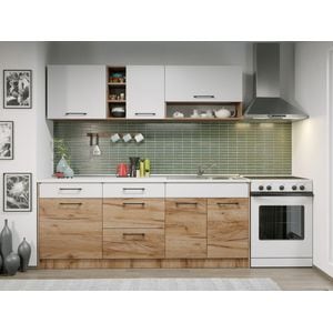 Set Mobila Bucatarie Gastro 204cm Alb/Stejar C01 pal melaminat 16mm