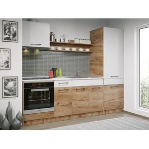 Set Mobila Bucatarie, Gastro 244, Alb/Stejar auriu, C23, pal melaminat 16 mm