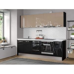 Bucatarie Italia, Negru Lucios/Capucino Lucios, C01, L 248.2 x A 60 x H 210 cm