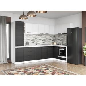 Set Mobila Bucatarie Colt, Mina Yang, Ferrara/Alb, C144, L 284/164 x A 60 x H 200 cm