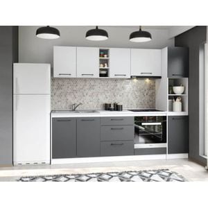 Set Mobila Bucatarie, Mina Dual, Gri Antracit/Alb, C121, L 244.2 x A 60 x H 200 cm