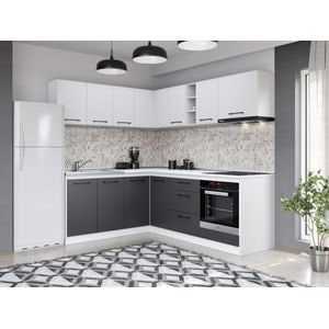 Set Mobila Bucatarie Colt, Mina Dual, Gri Antracit/Alb, C112, L 184/224 x A 60 x H 200 cm