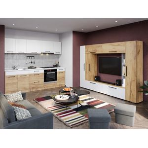 Pachet Mobila Bucatarie Gastro cu Living Stejar / Alb Picolo