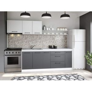 Set Mobila Bucatarie, Mina Dual, Gri Antracit/Alb, C108, L 262 x A 60 x H 200 cm