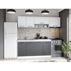 Set Mobila Bucatarie, Mina Dual, Gri Antracit/Alb, C103, L 222 x A 60 x H 200 cm