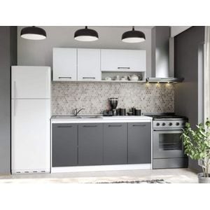 Set Mobila Bucatarie, Mina Dual, Gri Antracit/Alb, C104, L 162 x A 60 x H 200 cm