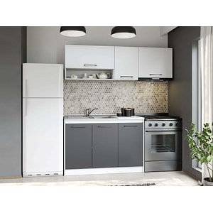 Set Mobila Bucatarie, Mina Dual, Gri Antracit/Alb, C105, L 182 x A 60 x H 200 cm