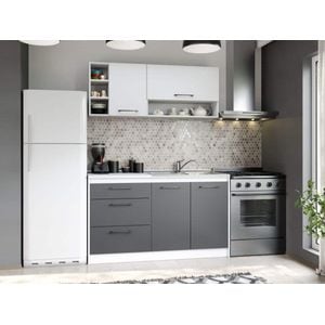 Set Mobila Bucatarie, Mina Dual, Gri Antracit/Alb, C101, L 142 x A 60 x H 200 cm
