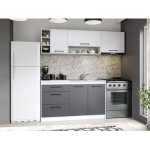 Set Mobila Bucatarie, Mina Dual, Gri Antracit/Alb, C102, L 202 x A 60 x H 200 cm