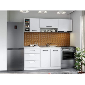 Set Mobila Bucatarie, Mina Pure Alb, C48, L 202 x A 60 x H 200 cm