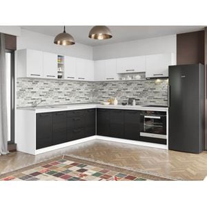Set Mobila Bucatarie Colt, Mina Yang, Ferrara/Alb, C141, L 244/244 x A 60 x H 200 cm