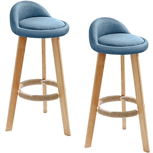Set 2 scaune bar, Quasar & Co., rotative, sistem rotire 360, inalte, tapitate, pretabile bucatarie, 37x37x80 cm, lemn/textil/burete, albastru deschis