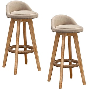 Set 2 scaune bar, Quasar & Co., rotative, sistem rotire 360, inalte, tapitate, pretabile bucatarie, 37x37x80 cm, lemn/textil/burete, ivoire