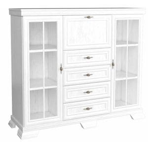 Comoda living Kora KK7, MDF, 158 x 46 x 136 cm, alb antichizat