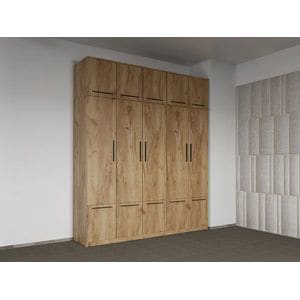 Dulap dormitor, Stejar Auriu, 5U cu suprapozabil, Madrid, 205.4 x 48 x 240.3 cm