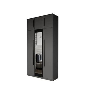 Dulap dormitor, 3 usi, Gri cu Oglinda, 124 x 48 x 240,3 cm  Dallas
