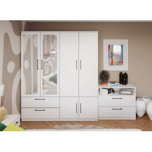 Dulap Snow, 05, pal melaminat, L 164 x A 48 x H 192,5 cm, Culoare Alb cu oglinda