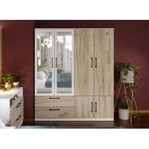 Dulap Relax, Stejar, usi cu oglinda, c164-06, pal melaminat, L 164 x A 48 x H 192,5 cm