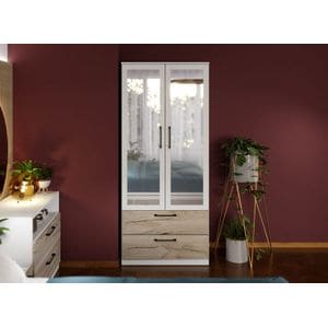 Dulap Relax, Stejar, usi cu oglinda, c83-05, pal melaminat, L 83 x A 48 x H 192,5 cm