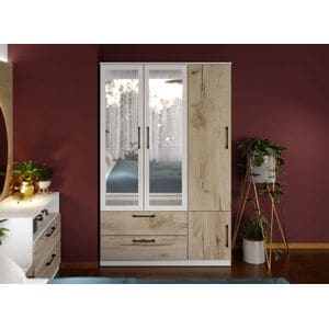 Dulap Relax, Stejar, usi cu oglinda, c124-05, pal melaminat, L 124 x A 48 x H 192,5 cm