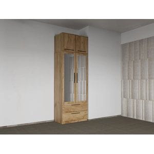 Dulap dormitor, Stejar Auriu, 2U cu oglinda si suprapozabil  Madrid, 83  48  240,3 cm