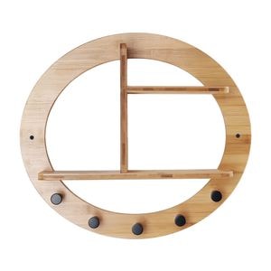 Raft DacEnergy, realizat din bambus lacuit si otel, forma rotunda, 5 carlige, 3 rafturi, 46x10x41 cm, natural