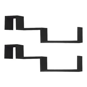 Set polite DacEnergy, realizat din MDF folie, 2 bucati, de perete, design inedit, 77x10x27,5 cm, negru