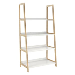 Etajera DacEnergy, realizata din MDF si bambus lacuit, multifunctionala, practica, 63x121x36 cm, 4 rafturi, finisaj alb si natur